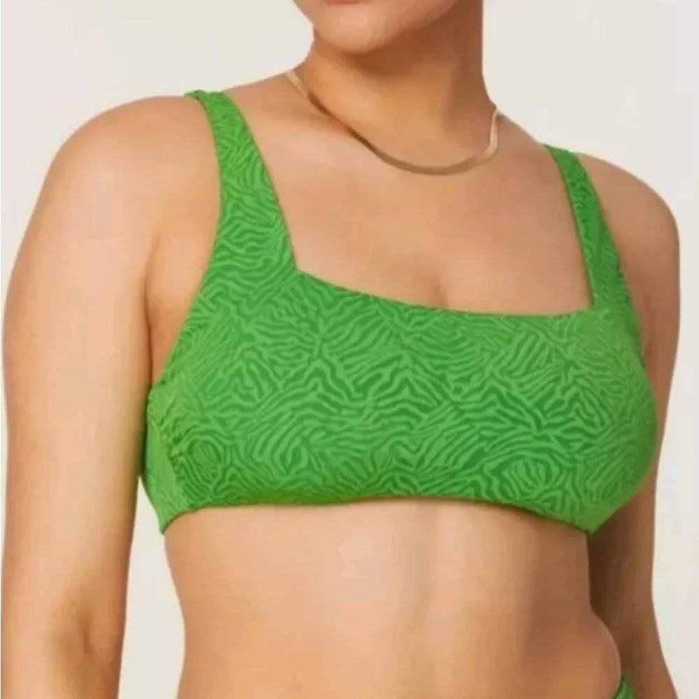 NWT Andie The Rye Bikini Top Zebra Jacquard Holly Green Square Neckline XS beach